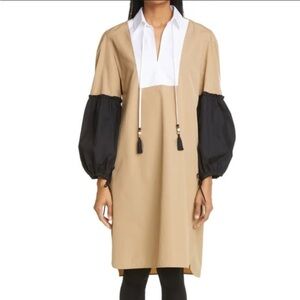 MaxMara Fornovo Puff Sleeve Cotton Poplin Colorblock Dress. Size 2. Retail $895